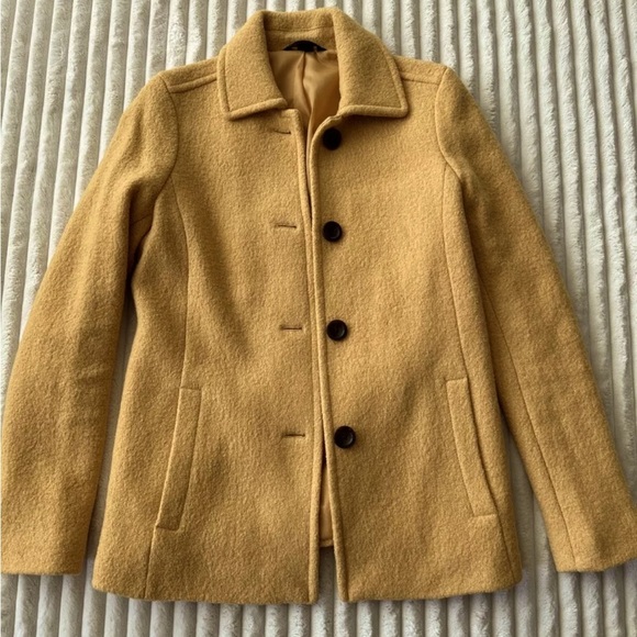 Lands' End Womens Boucle Coat Mustard Yellow Regular Size 6 EUC Wool Blend - Picture 1 of 9